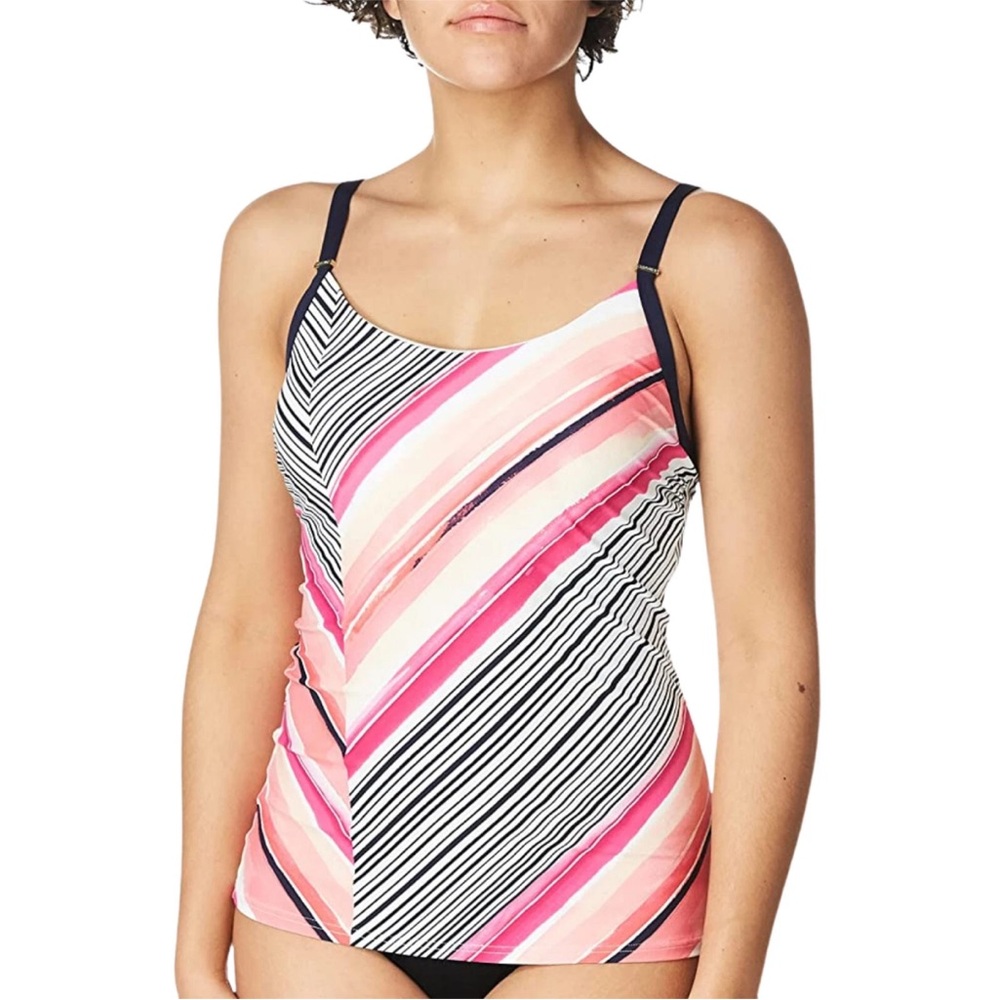 Calvin Klein Tankini Top Diagonal Stripe Pink Black Tummy Control Medium
